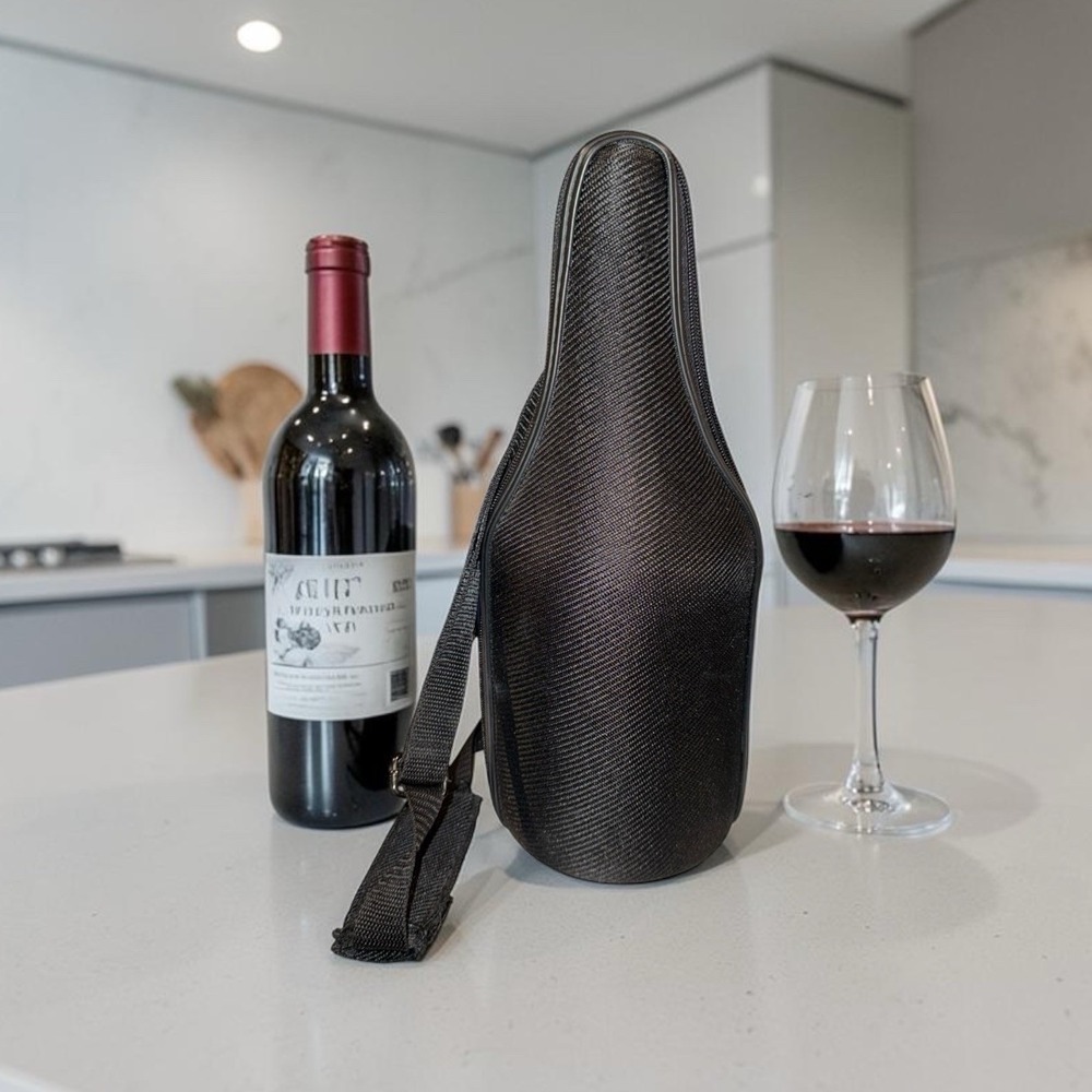 Caddy-O Insulated Wine Bottle Cooler‎ Shoulder Strap Carrier Tote Bag Black